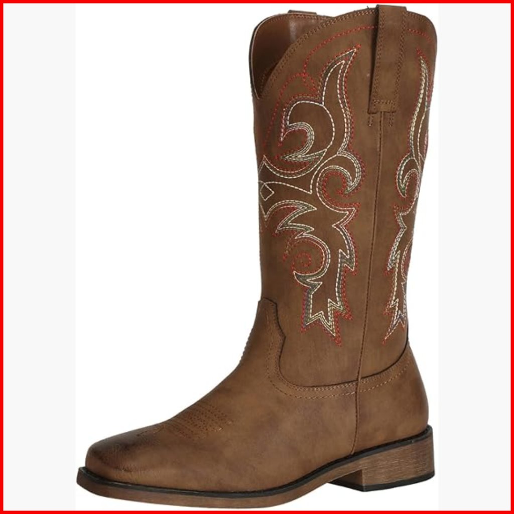 Wide Width Cowboy Boots Square Toe Mid Calf Western Cowgirl Boots